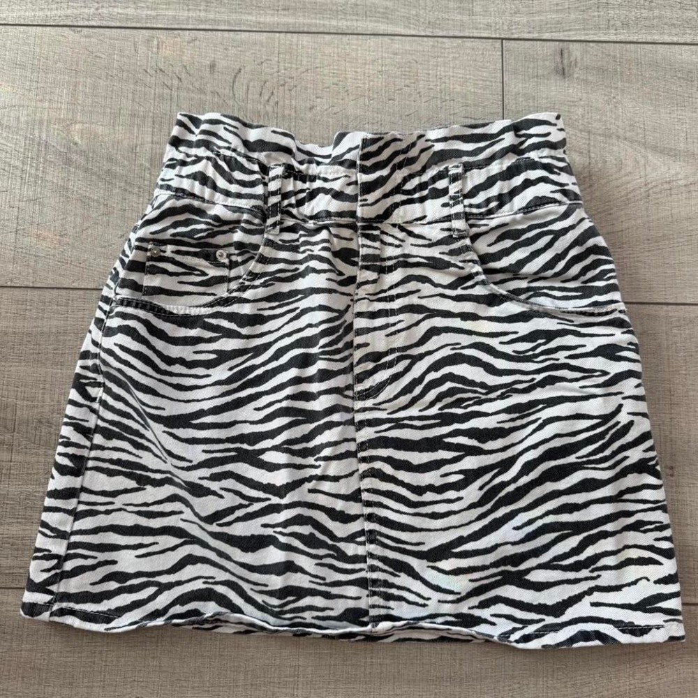 ZARA Zebra‎ Print Denim Mini Skirt Y2K
